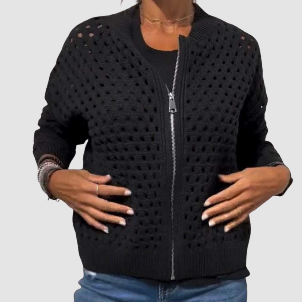 Adelaide - Women's Open Knit Zip Up Cardigan