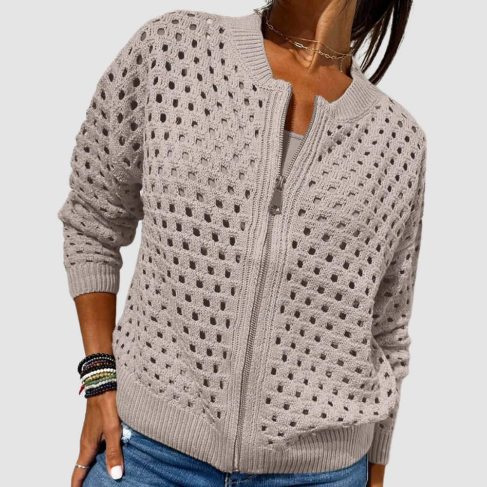 Adelaide - Women's Open Knit Zip Up Cardigan