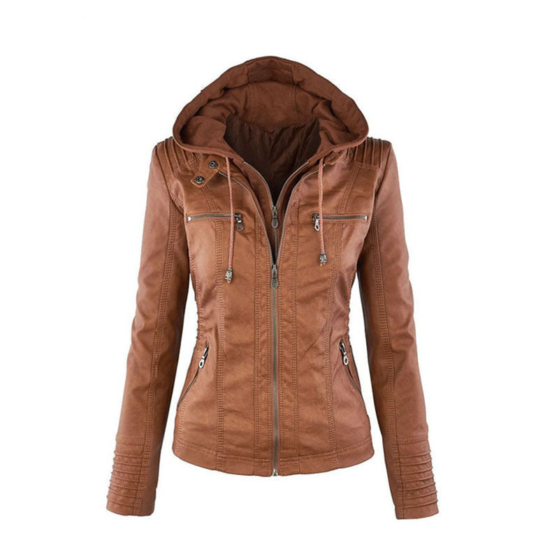 Amandine - Women's Lightweight Cropped Faux Leather Jacket