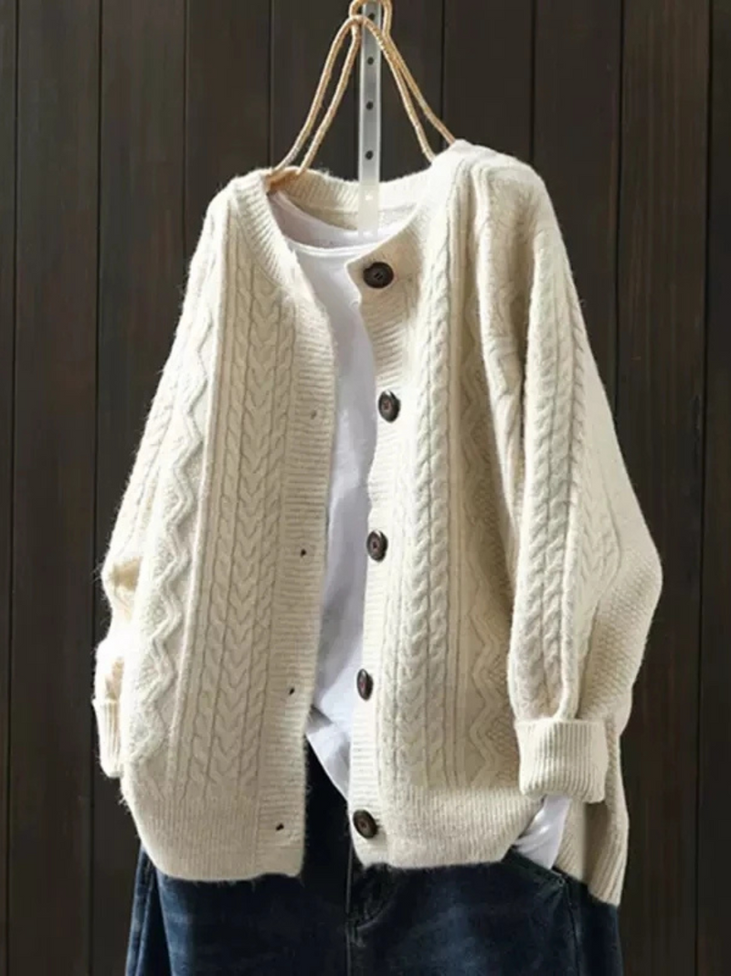 Arabella - Women's Cable Knit Button Up Cardigan