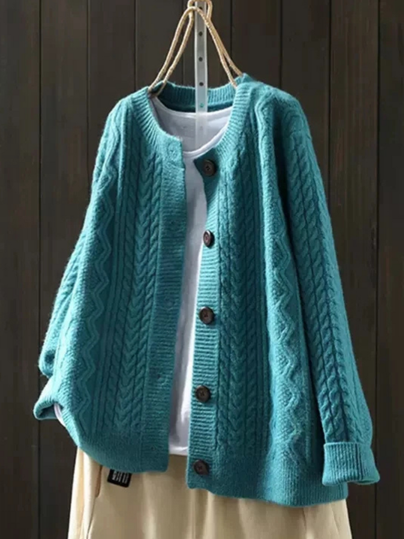 Arabella - Women's Cable Knit Button Up Cardigan