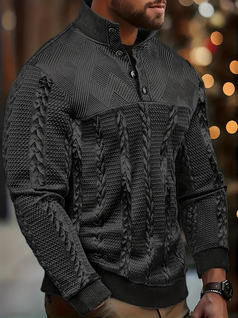 Colton - Men's Striped Henley Knit Sweater