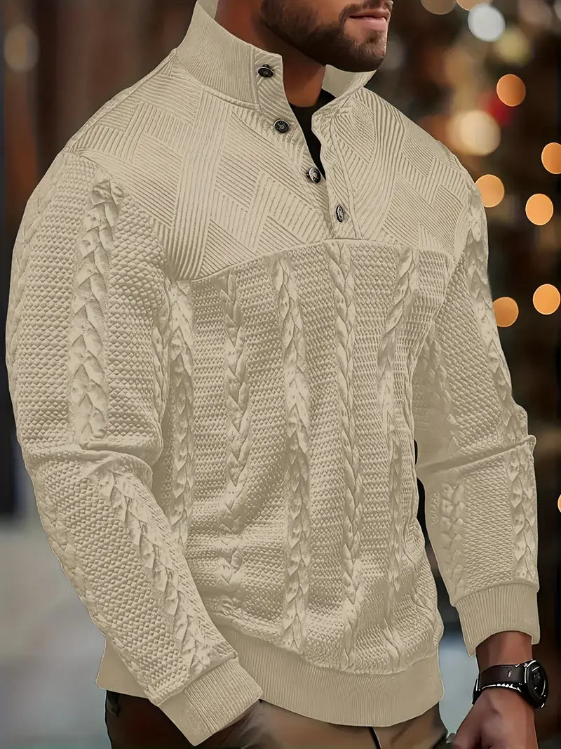Colton - Men's Striped Henley Knit Sweater