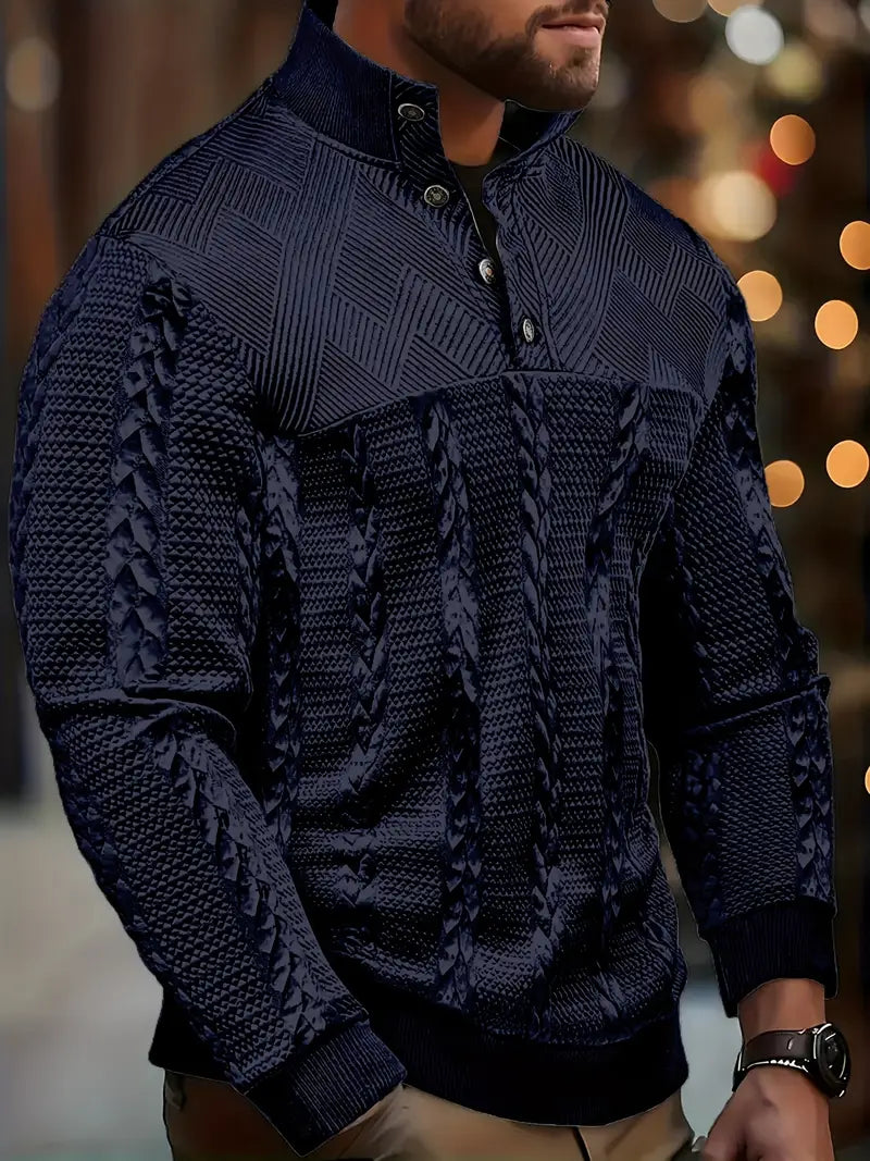 Colton - Men's Striped Henley Knit Sweater
