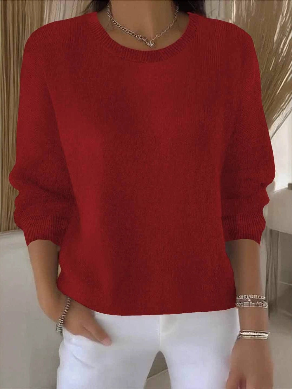 Cordelia - Women's Fuzzy Crew Neck Knit Sweater
