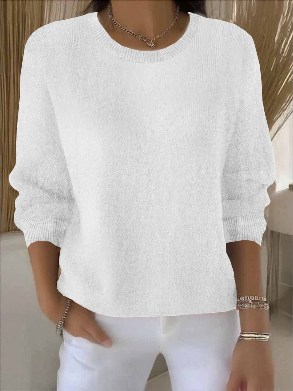 Cordelia - Women's Fuzzy Crew Neck Knit Sweater