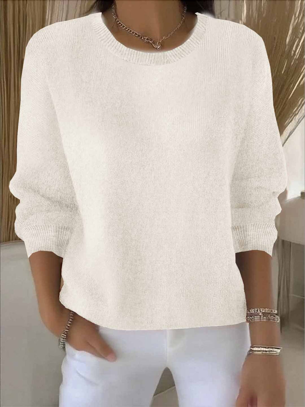 Cordelia - Women's Fuzzy Crew Neck Knit Sweater