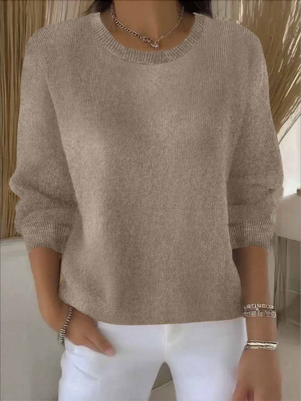 Cordelia - Women's Fuzzy Crew Neck Knit Sweater