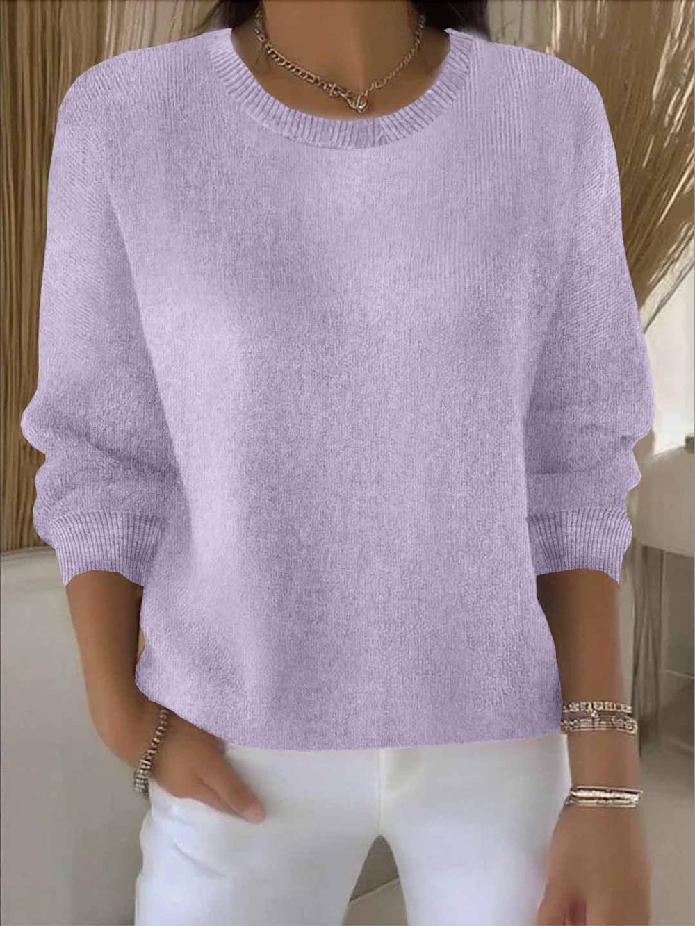 Cordelia - Women's Fuzzy Crew Neck Knit Sweater