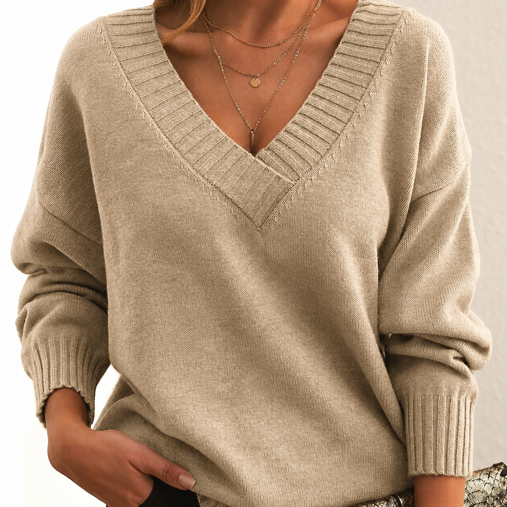 Dahlia - Women's Oversized V Neck Knit Sweater