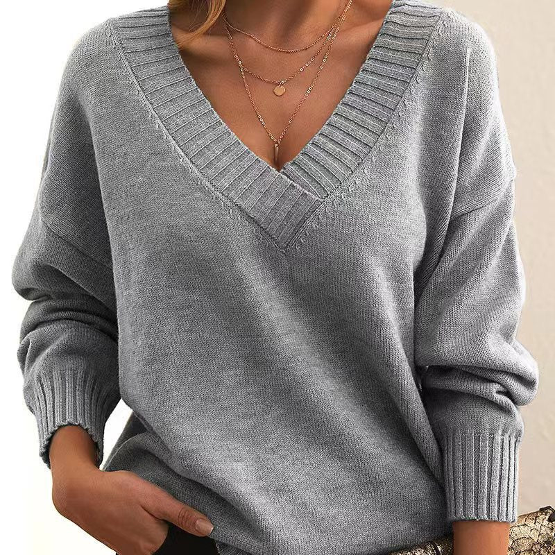 Dahlia - Women's Oversized V Neck Knit Sweater