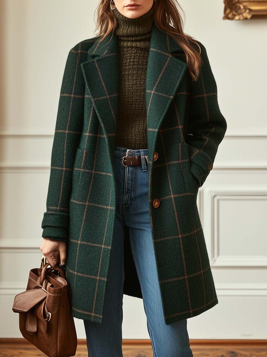 Daphne - Women's Plaid Double Breasted Coat