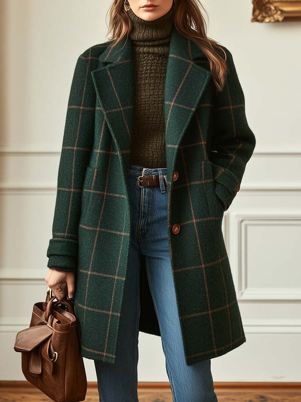 Daphne - Women's Plaid Double Breasted Coat