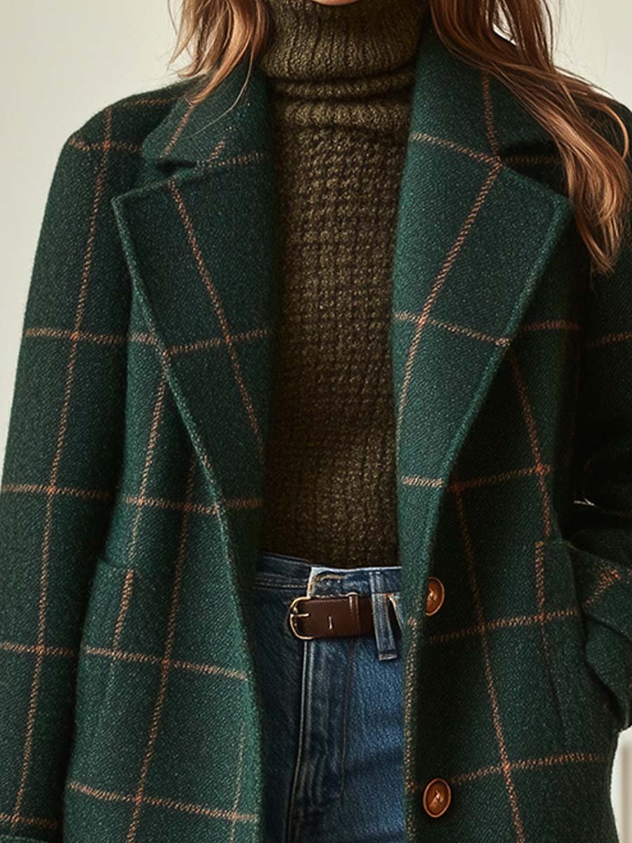 Daphne - Women's Plaid Double Breasted Coat