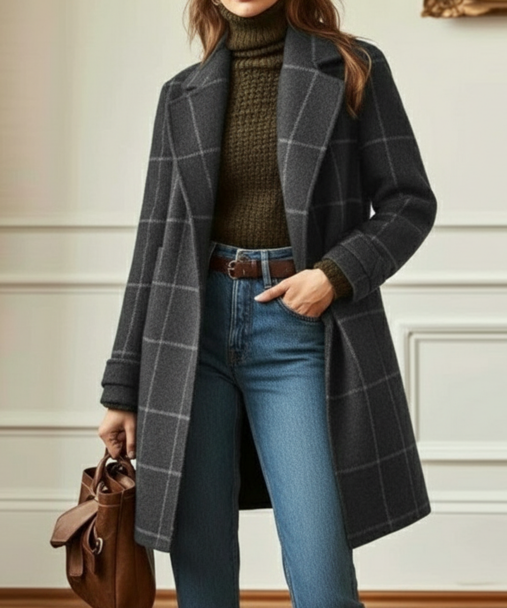 Daphne - Women's Plaid Double Breasted Coat