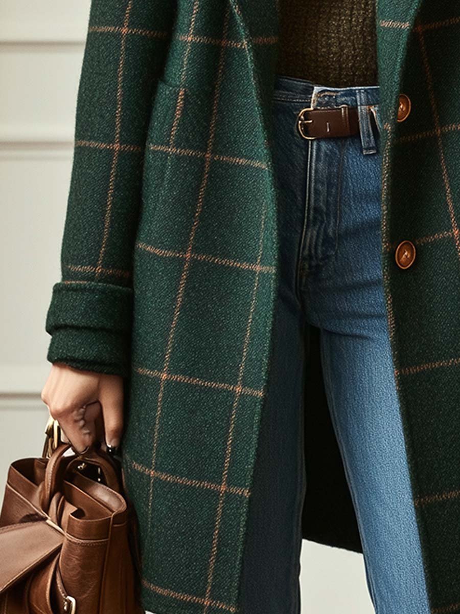 Daphne - Women's Plaid Double Breasted Coat