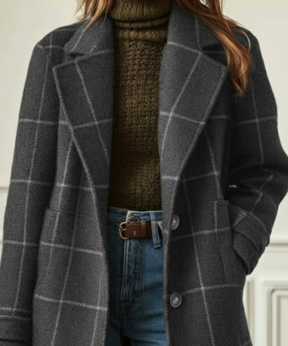 Daphne - Women's Plaid Double Breasted Coat