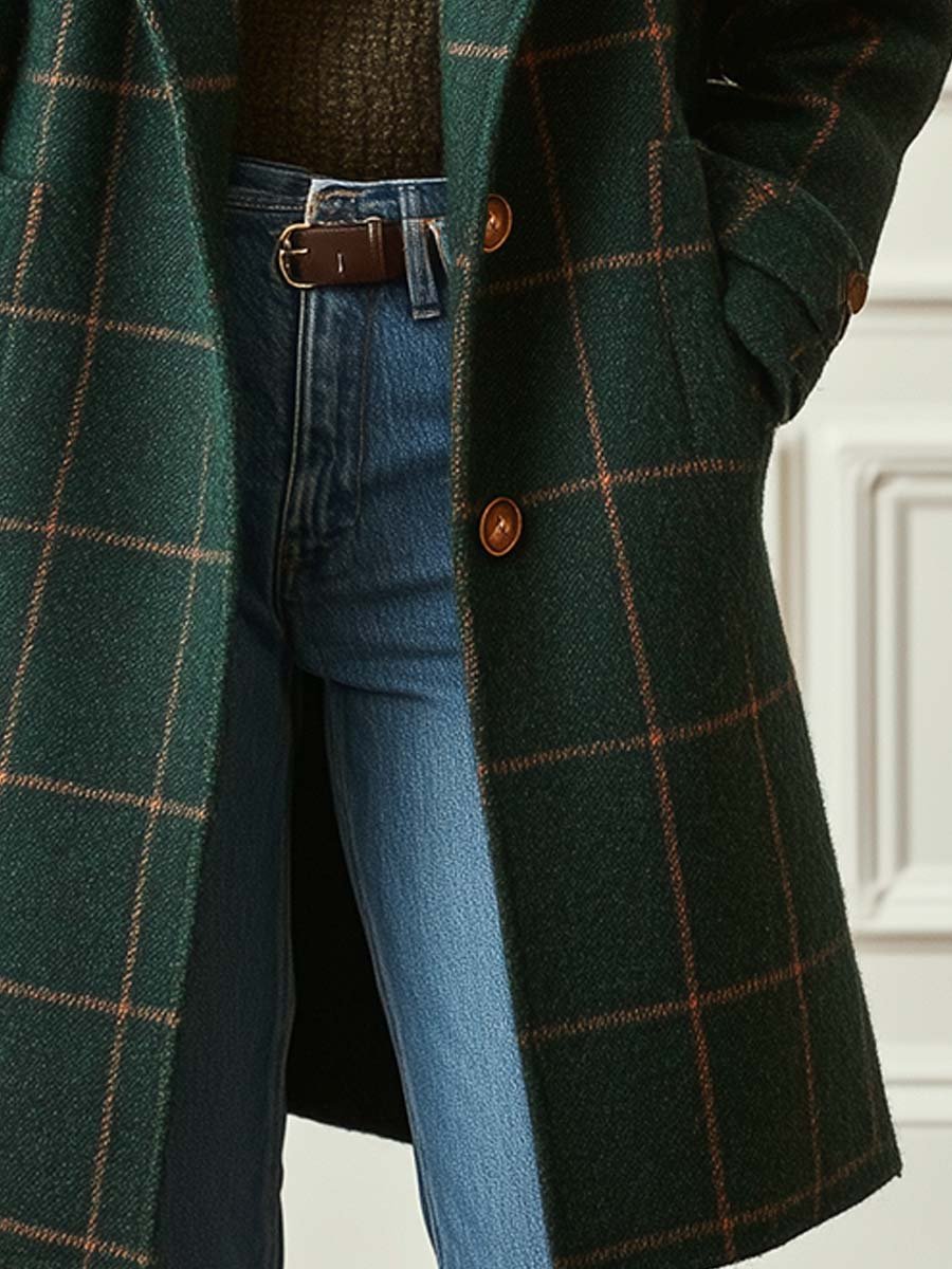 Daphne - Women's Plaid Double Breasted Coat