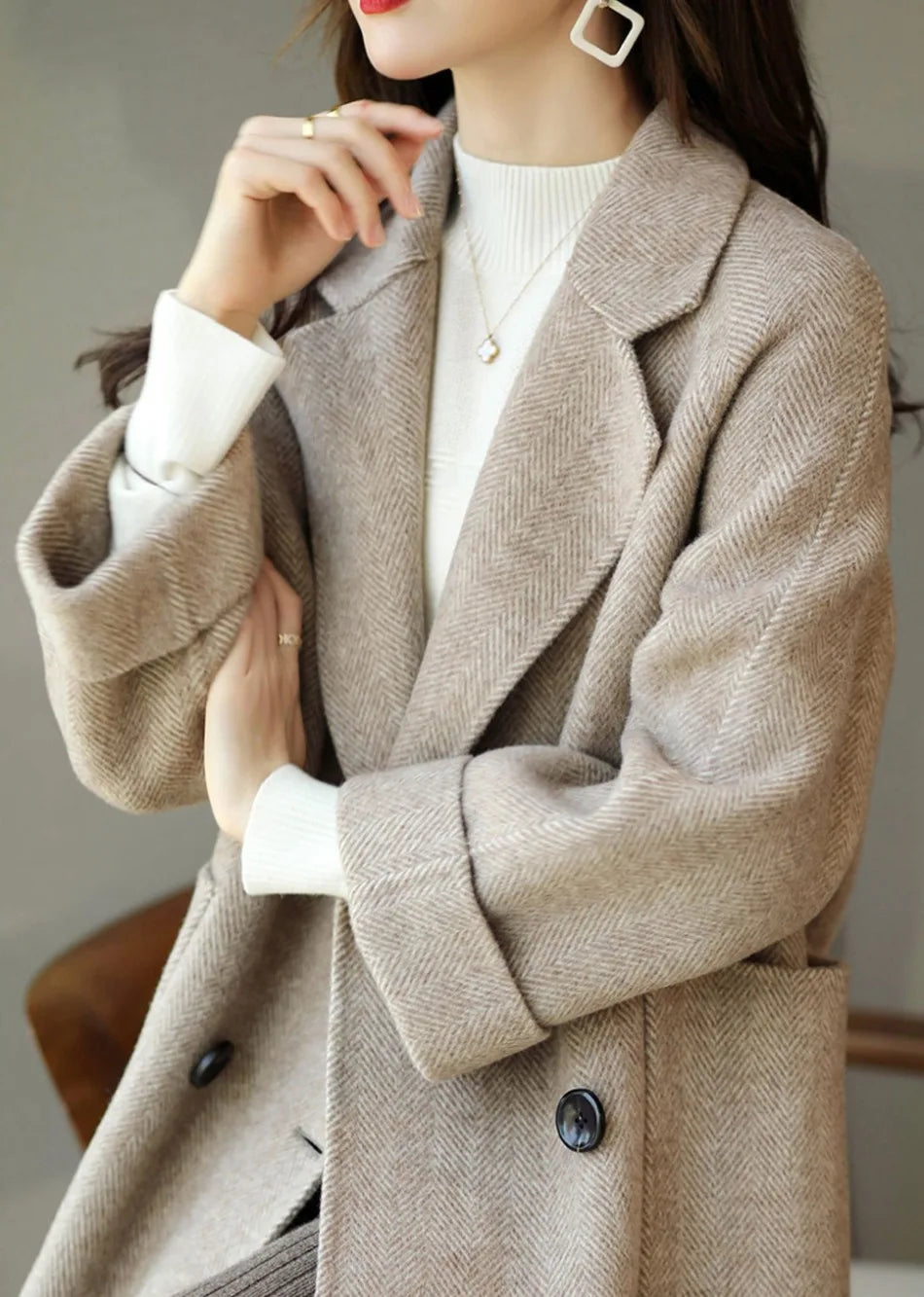 Delia - Women's Long Double Breasted Coat