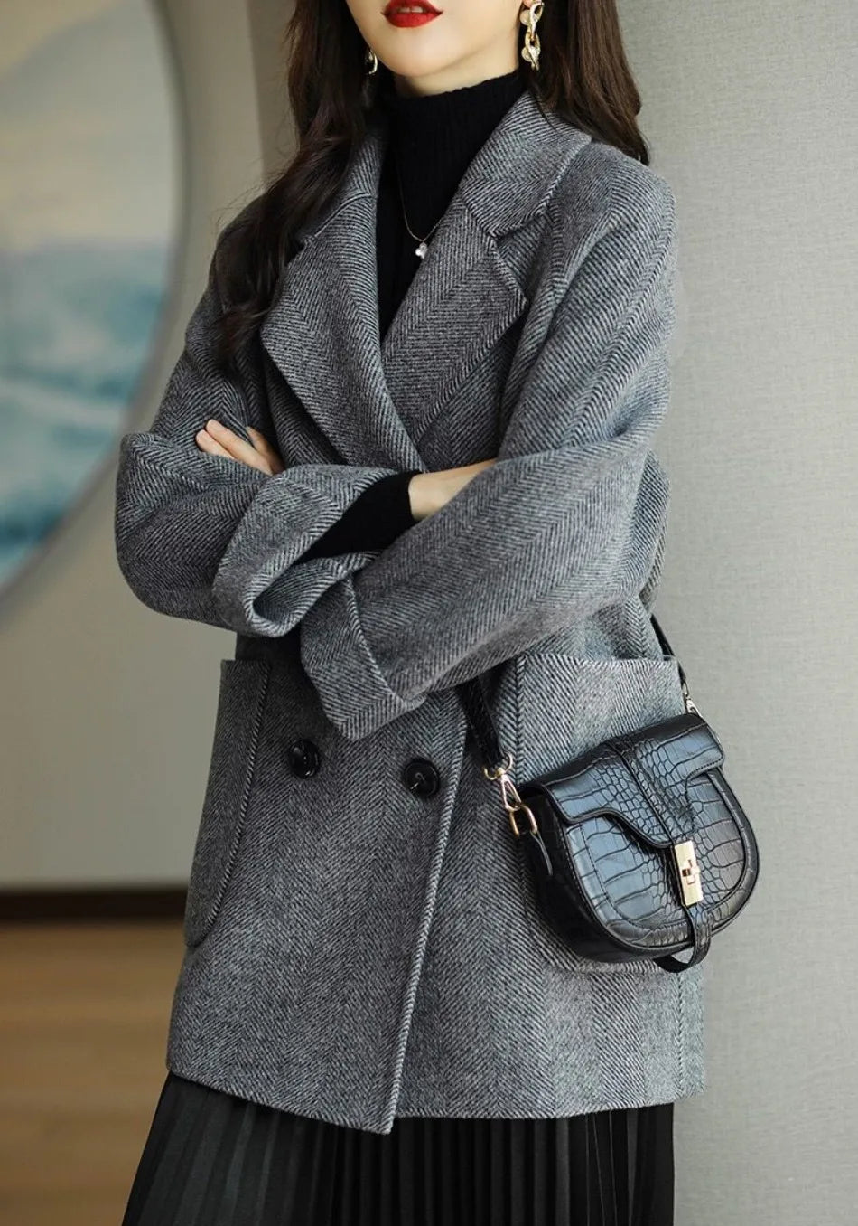 Delia - Women's Long Double Breasted Coat