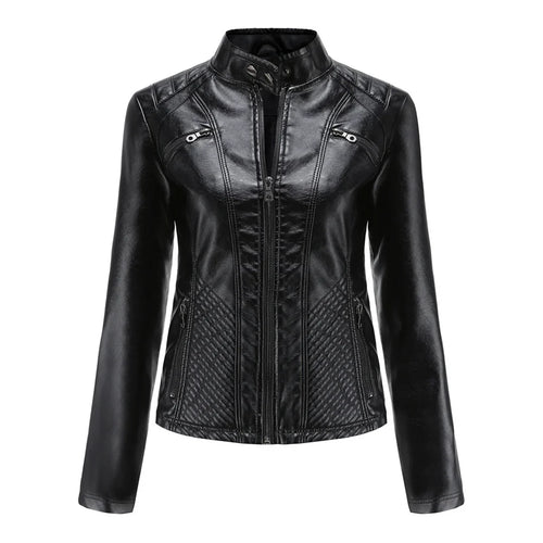 Emilienne - Women's Cropped Biker Faux Leather Jacket