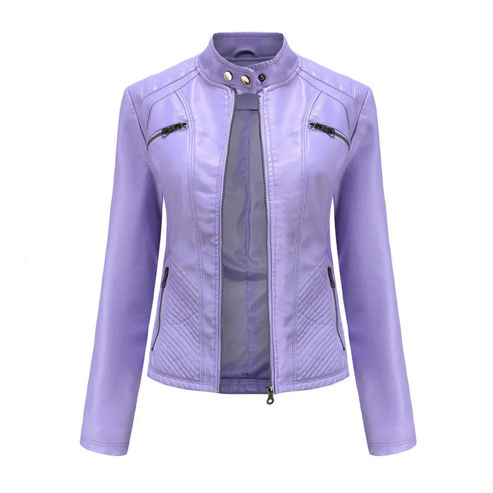 Emilienne - Women's Cropped Biker Faux Leather Jacket