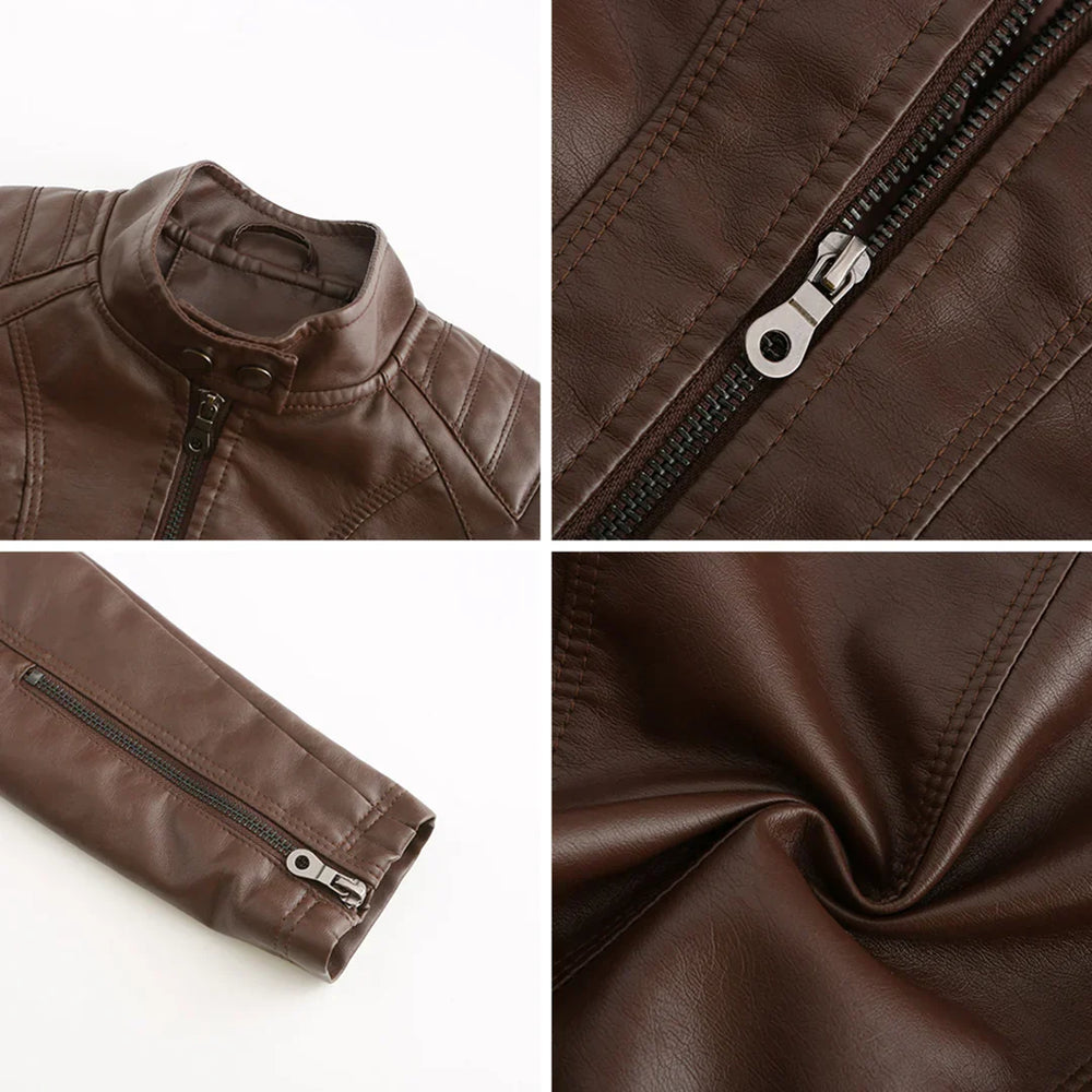 Emilienne - Women's Cropped Biker Faux Leather Jacket