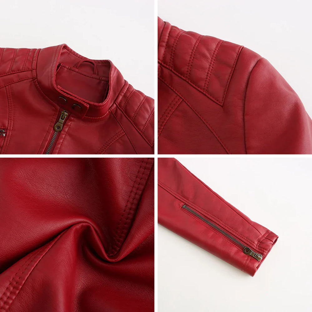 Emilienne - Women's Cropped Biker Faux Leather Jacket