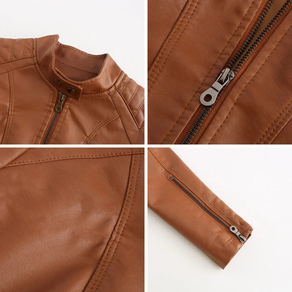 Emilienne - Women's Cropped Biker Faux Leather Jacket