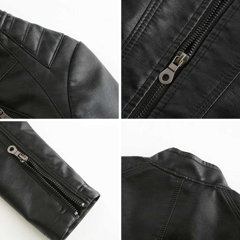 Emilienne - Women's Cropped Biker Faux Leather Jacket