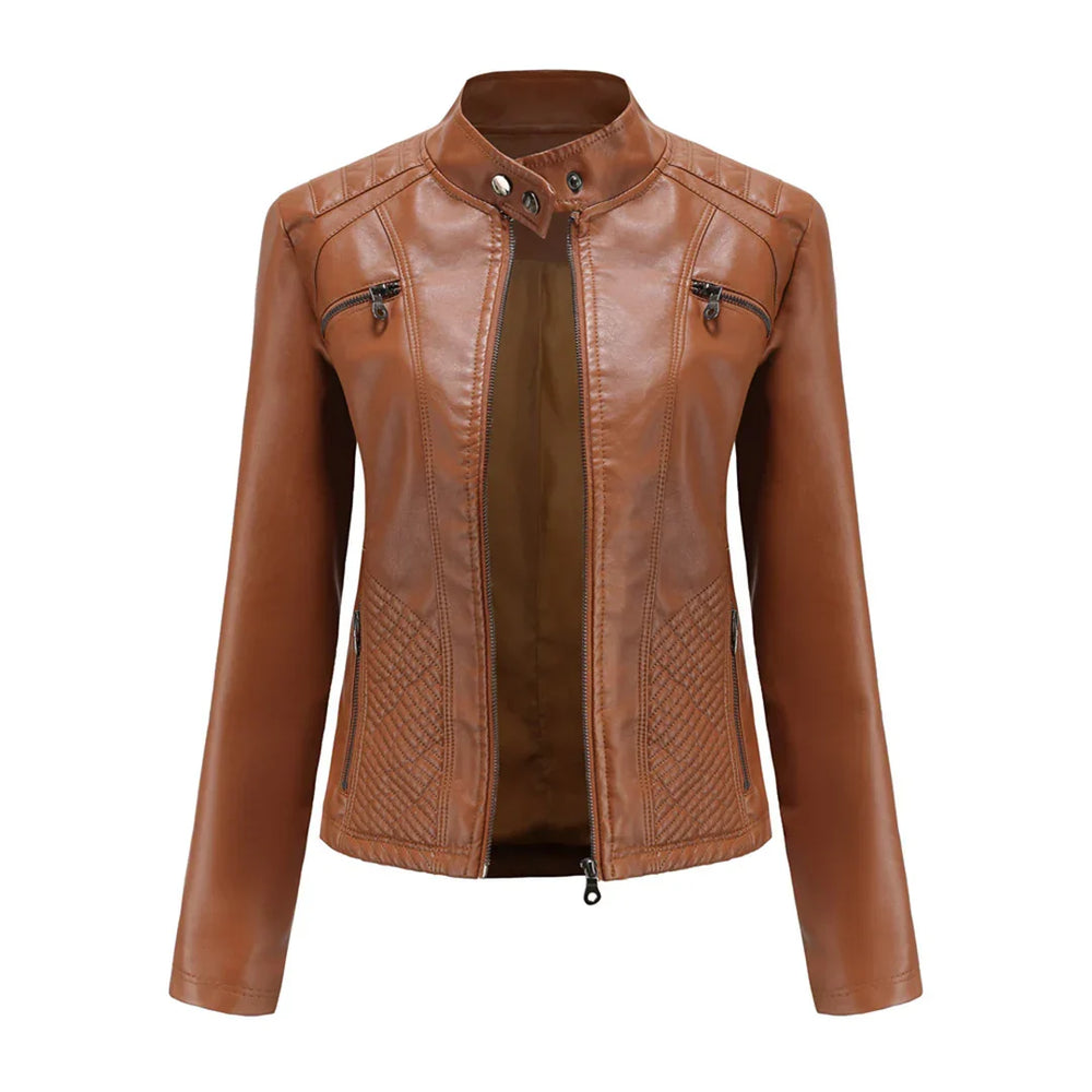 Emilienne - Women's Cropped Biker Faux Leather Jacket