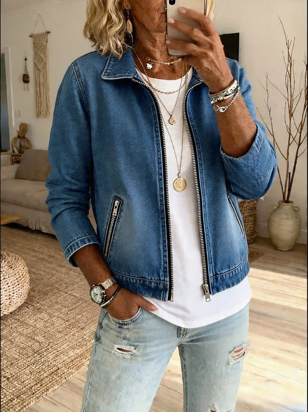Emmeline - Women's Denim Zip Up Cardigan