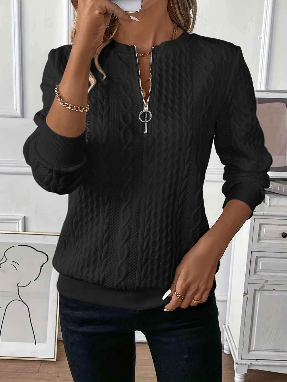 Esme - Women's Knit Zip Up Sweater