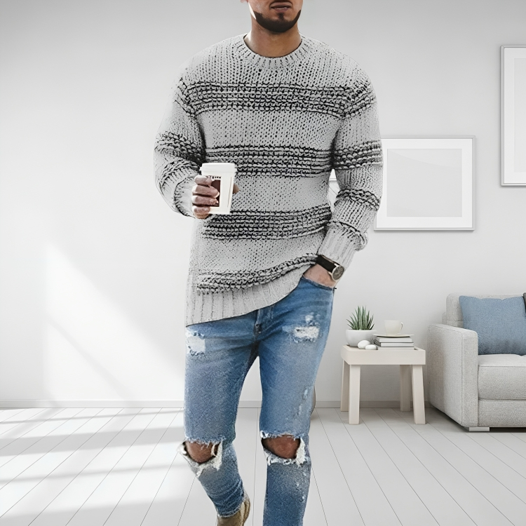 Fabian - Men's Striped Crew Neck Knit Sweater