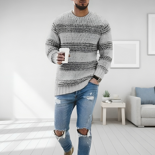 Fabian - Men's Striped Crew Neck Knit Sweater