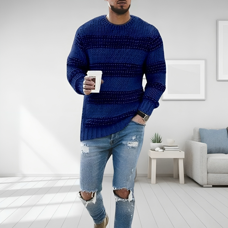 Fabian - Men's Striped Crew Neck Knit Sweater