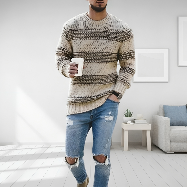 Fabian - Men's Striped Crew Neck Knit Sweater