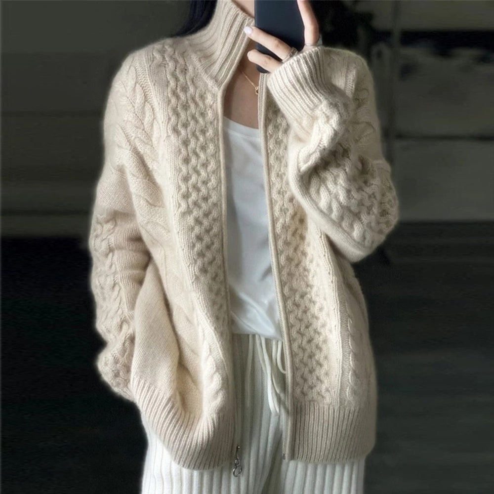 Farrah - Women's Cable Knit Zip Up Cardigan