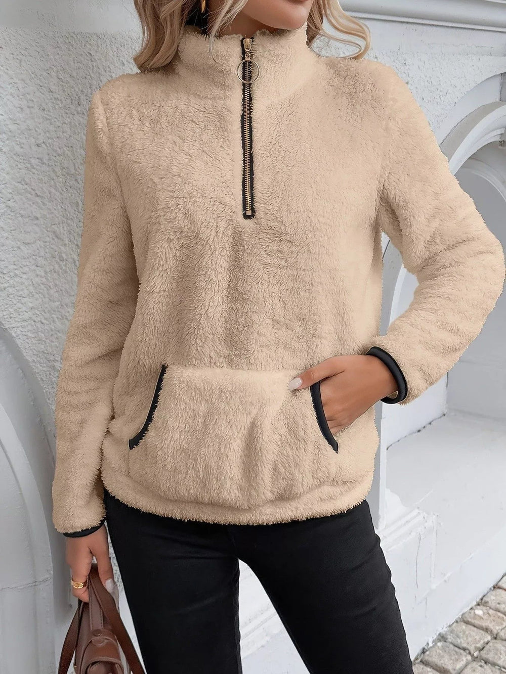 Faye - Women's Fuzzy Half Zip Sweater