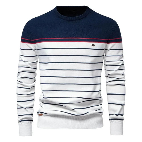 Florian - Men's Striped Crew Neck Knit Sweater