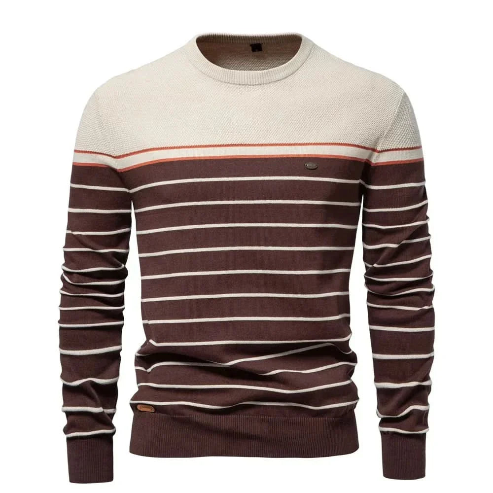 Florian - Men's Striped Crew Neck Knit Sweater