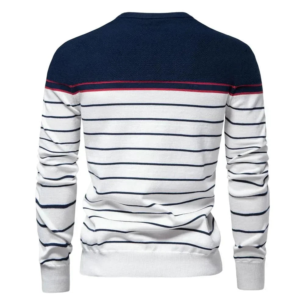 Florian - Men's Striped Crew Neck Knit Sweater