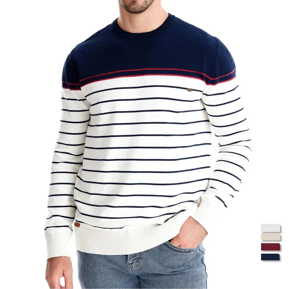 Florian - Men's Striped Crew Neck Knit Sweater