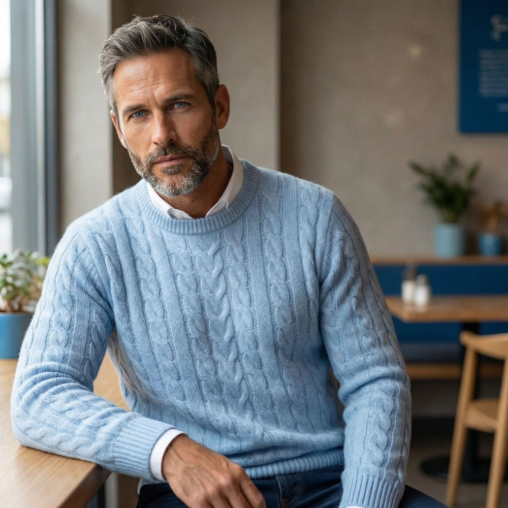 Garrett - Men's Cable Knit Crew Neck Sweater