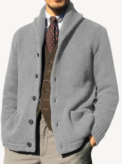 Gideon - Men's Shawl Collar Button Up Knit Sweater