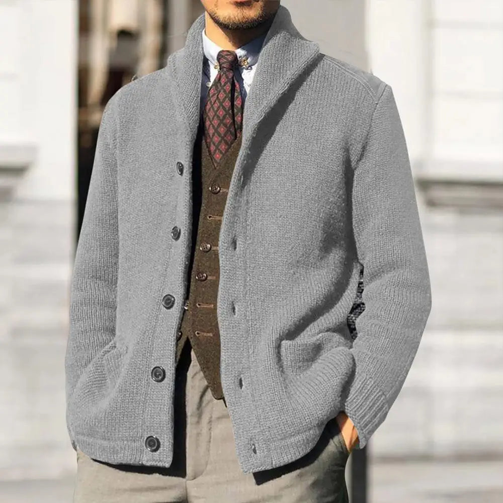 Gideon - Men's Shawl Collar Button Up Knit Sweater