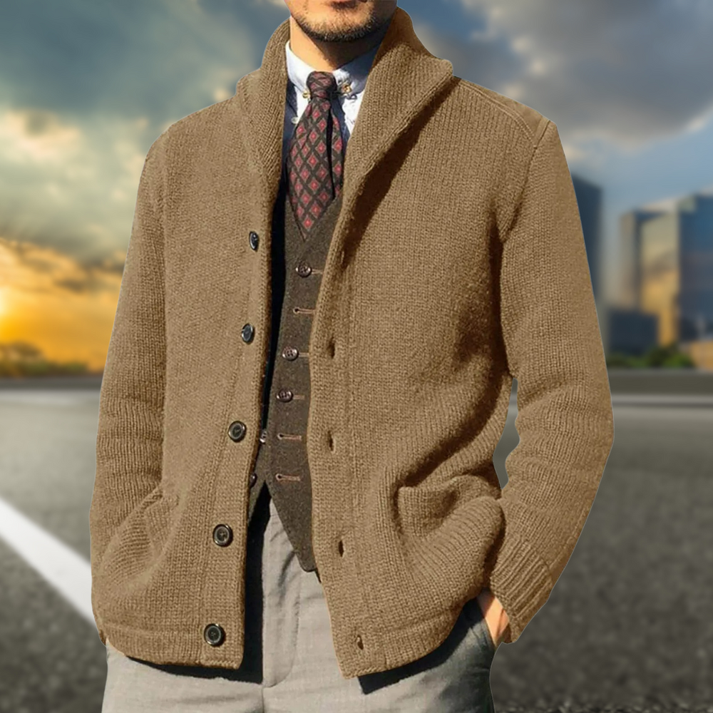 Gideon - Men's Shawl Collar Button Up Knit Sweater