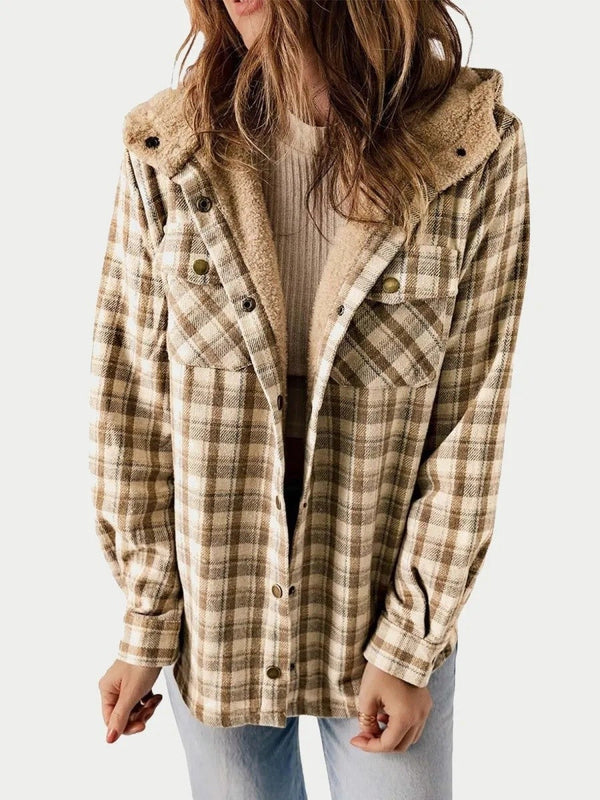 Halle - Women's Plaid Hooded Fleece Jacket
