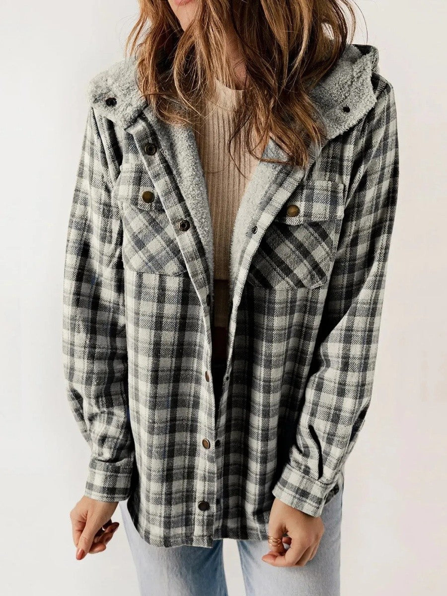 Halle - Women's Plaid Hooded Fleece Jacket