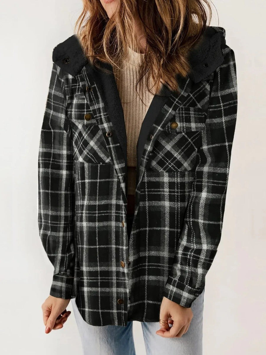 Halle - Women's Plaid Hooded Fleece Jacket